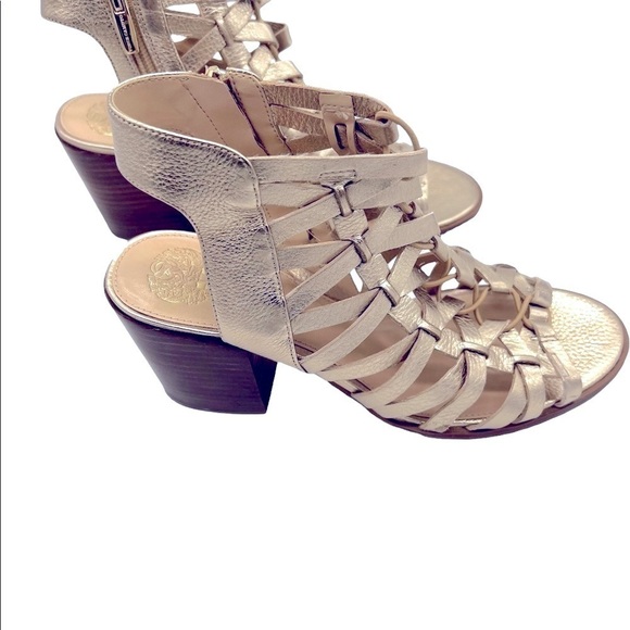 Vince Camuto Vivian Gold Leather Heeled Gladiator Sandals Size 8.5 - Picture 3 of 6
